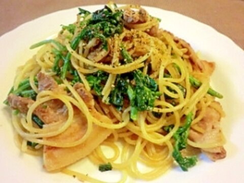 豚肉と菜花のパスタ♪（柚子こしょう味）